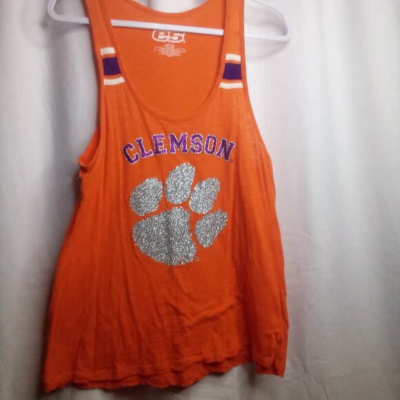 E5 Tank Top L Women Clemson Tigers Racer Back Glitter Orange Purple - Picture 1 of 13